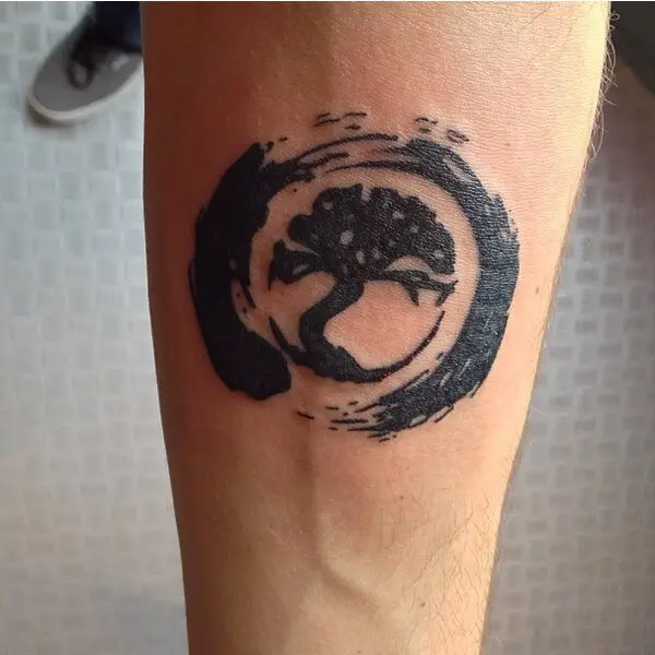 Black Enso With Tree Tattoo Design For Forearm - Tattoo Strategies